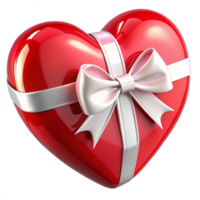 Valentine Shiny Red Heart Shaped Gift with White Ribbon Bow in Transparent Background png