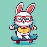 Adorable Rabbit on a Skateboard with Stylish Spectacles vector
