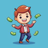 Wealthy Cartoon Boy Extravagantly Tossing Money in a Gesture of Opulence vector