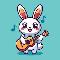 Cute and Playful Cartoon Rabbit Playing a Guitar with a Melodious Tune vector