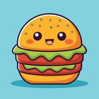 Adorable Cartoon Icon of a Smiling Burger Filled with Joy vector