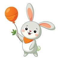Cute Bunny with Carrot Balloon Soars in the Sky vector