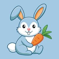 Cute Cartoon Icon of a Rabbit Biting a Carrot vector