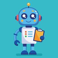 Adorable Robot Cartoon Icon with Clipboard in Hand vector