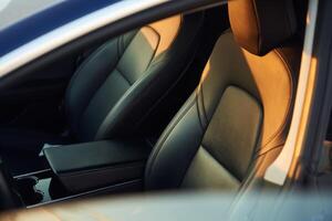 Close up view of the interior of the modern car. Beautiful sunlight photo