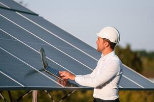 Man is doing operating ,and, maintenance in solar power plant photo