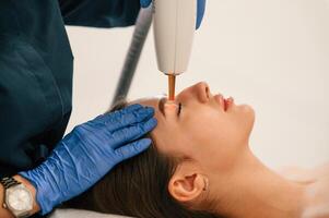 Conception of, beauty. Getting photo rejuvenation procedure at cosmetology clinic