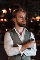 Handsome barber is in ,the salon. photo
