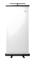 A white portable projector screen on a black background png