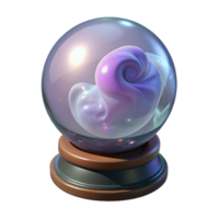 serene modern A single, magical crystal ball, swirling mist inside, resting on a stand stand cropped out , 4K png