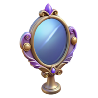 serene modern A single, enchanted mirror, reflecting a magical scene scene cropped out , ornate frame, high resolution png