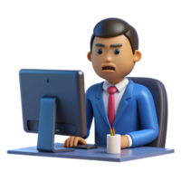 wonderful modern Frustrated office worker, staring at computer screen screen not visible , high quality png
