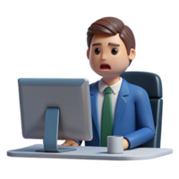 serene minimalist Frustrated office worker, staring at computer screen screen not visible , detailed png
