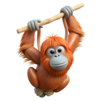 serene traditional An orangutan hanging from a branch branch cropped out high resolution png