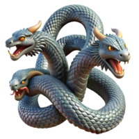 enchanting joyful abstract Hydra, multi-headed serpent, detailed scales, NO BACKGROUND with Transparent Background. handcrafted png