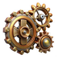 mysterious alluring Steampunk gear set with various sizes and brass finishes. NO BACKGROUND with Transparent Background. flawless png