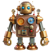 tranquil sumptuous Steampunk robot schematic with detailed wiring and component labels. NO BACKGROUND with Transparent Background. handcrafted png