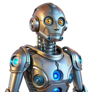 elegant peaceful art deco Robot with intricate mechanical details and glowing accents NO BACKGROUND with Transparent Background. Just the robot itself, no specific part handcrafted png