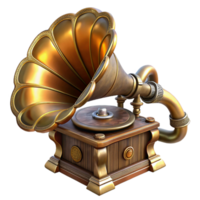 gorgeous distinctive Steampunk gramophone with a large horn and intricate details. NO BACKGROUND with Transparent Background. png