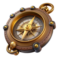 memorable mid-century Steampunk compass with a rotating bezel and intricate markings. NO BACKGROUND with Transparent Background. luxury png