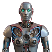 hypnotic melancholic modern Robot torso with exposed wires and mechanical components NO BACKGROUND with Transparent Background. gallery standard png