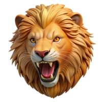 distinguished futuristic Realistic lion head, roaring, golden mane, NO BACKGROUND with Transparent Background. premium png