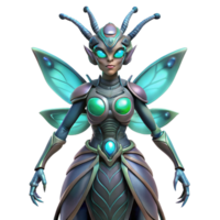 exquisite remarkable Alien insect queen, chitinous armor, bioluminescent, NO BACKGROUND with Transparent Background. png