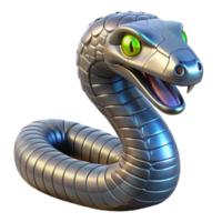 dramatic stunning Robotic snake with metallic scales and glowing eyes. NO BACKGROUND with Transparent Background. detailed png