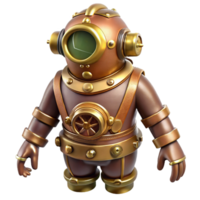 nostalgic picturesque Steampunk diving suit with brass helmets and articulated joints. NO BACKGROUND with Transparent Background. ultra HD png