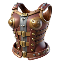 reflective immaculate Steampunk corset with metal buckles and leather accents. NO BACKGROUND with Transparent Background. expertly shot png