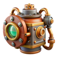 inspired nordic Steampunk gadget prototype illustration with functional annotations. NO BACKGROUND with Transparent Background. precision png
