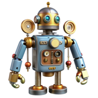 picturesque joyful urban Steampunk robot schematic with detailed component labels. NO BACKGROUND with Transparent Background. 8K png