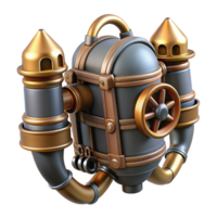 glorious acclaimed Steampunk jetpack with miniature turbines and brass fittings. NO BACKGROUND with Transparent Background. png