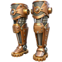 extraordinário distinto steampunk perna armaduras com articulado juntas e metal chapeamento. não fundo com transparente fundo. png