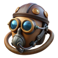 timeless contemporary Steampunk aviator helmet with goggles and oxygen mask. NO BACKGROUND with Transparent Background. original png