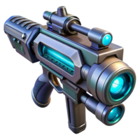 pristine baroque Futuristic weapon, plasma rifle, energy coils, targeting scope. NO BACKGROUND with Transparent Background. sharp png