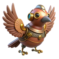 immaculate surreal Steampunk bird automaton with flapping wings and chirping sounds. NO BACKGROUND with Transparent Background. original png