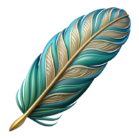 glorious tropical A single, stylized feather with intricate patterns. NO BACKGROUND with Transparent Background. museum quality png
