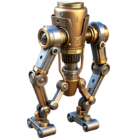 pristine memorable Steampunk robotic leg with intricate pistons and metal plating. NO BACKGROUND with Transparent Background. png
