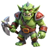 energetic breathtaking A fierce warrior orc, holding a battle-axe, snarling expression. NO BACKGROUND with Transparent Background. 8K png