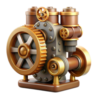 spectacular renaissance Steampunk clockwork engine with exposed gears and pistons. NO BACKGROUND with Transparent Background. 8K png