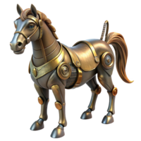 striking dynamic urban Steampunk robotic horse with articulated legs and a saddle. NO BACKGROUND with Transparent Background. sharp png