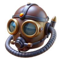 sumptuous melancholic minimalist Steampunk aviator helmet with goggles and oxygen mask. NO BACKGROUND with Transparent Background. detailed png