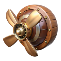 impressive art deco Steampunk airship propeller made of polished wood and copper. NO BACKGROUND with Transparent Background. 8K png
