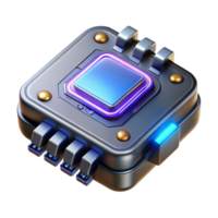 impressive quintessential Cyberpunk data chip with glowing circuits and metallic casing NO BACKGROUND with Transparent Background. png