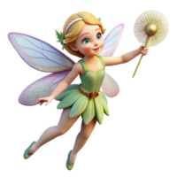 fascinating unforgettable A delicate fairy, iridescent wings, holding a dandelion seed. NO BACKGROUND with Transparent Background. png