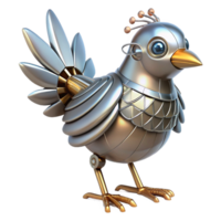 gorgeous remarkable Robotic bird with metallic feathers. NO BACKGROUND with Transparent Background. png