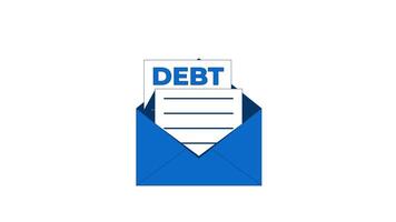 Debt letter in envelope 2D cartoon object animation. Overdue payments. Financial obligation. Economic hardship. Unpaid bill. Creditor invoice animated flat colorful item 4K isolated on white video