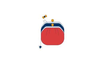 Empty coin purse with dangling spider and bug flying away 2D cartoon object animation. Poverty, financial hardship. Money trouble wallet animated flat colorful item 4K isolated on white video