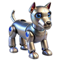 spectacular sought-after Robotic dog with metallic plating and glowing sensors. NO BACKGROUND with Transparent Background. png